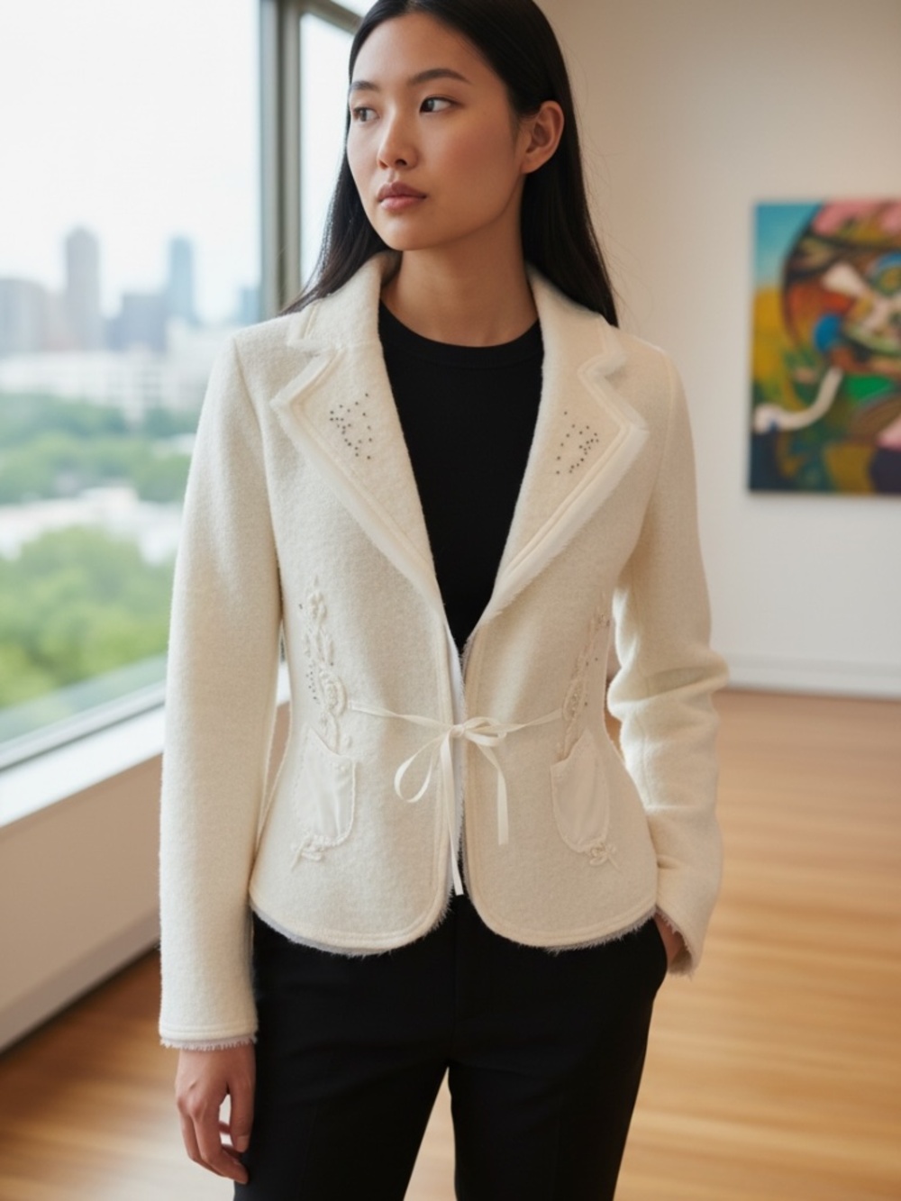 Luxury Lightweight Intricate detailing "Sleeping On Snow" Blazer S - Picture 2 of 13